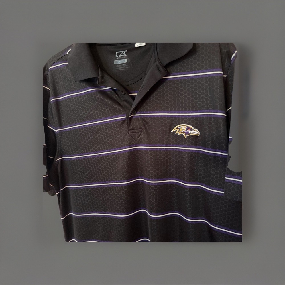 Cutter & Buck Baltimore Ravens Polo Men's Black/Purple Stripe Size M